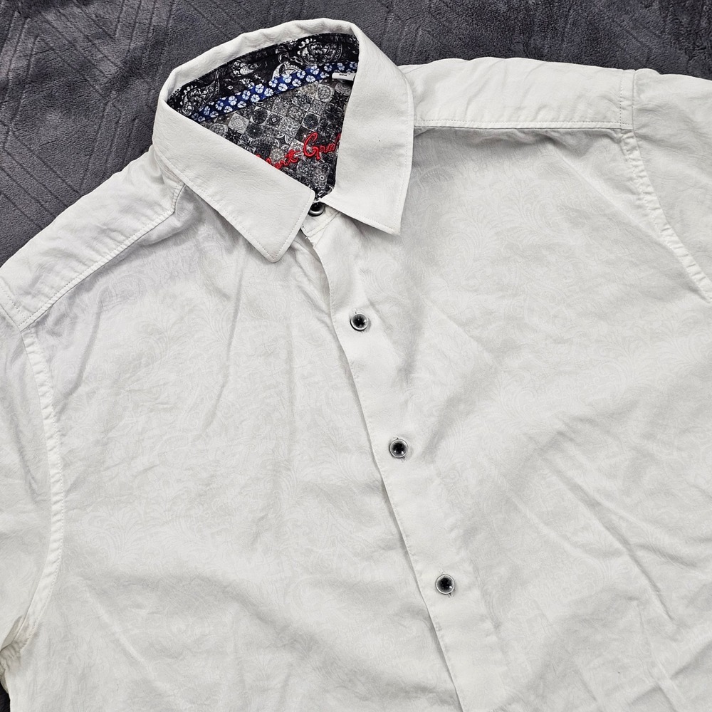 Robert Graham Shirt Mens L White Paisley Jacquard Classic Fit Luxury Coastal